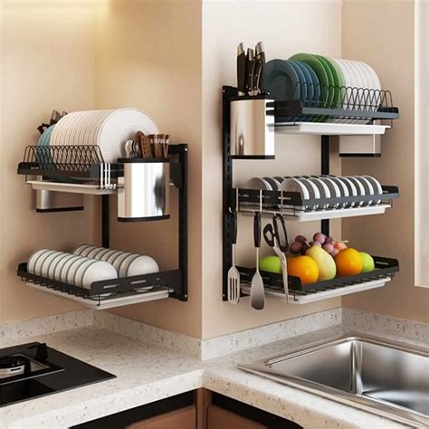 stainless steel kitchen cabinet wall mounted dish rack|stainless steel kitchen dish racks.